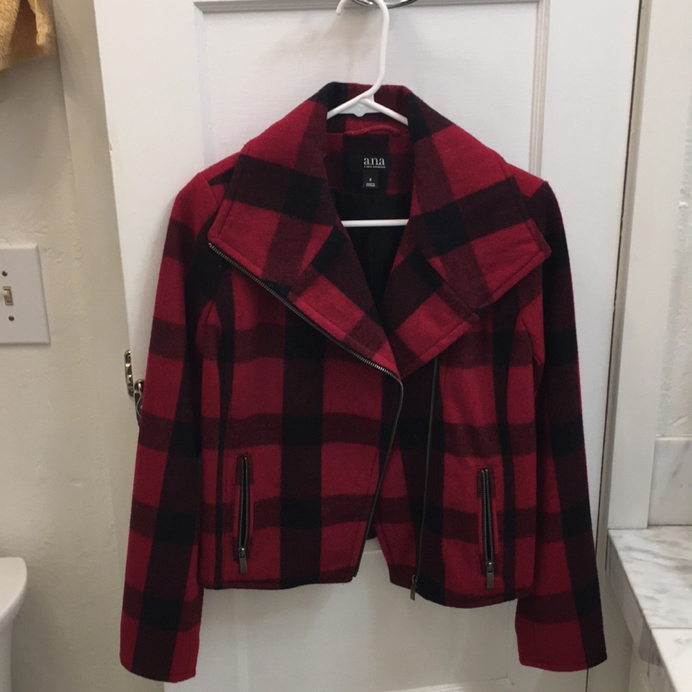 A.n.a Red Buffalo Plaid Side zip Jacket S EUC